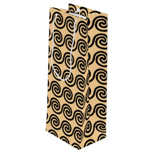 Greek Meander Key Waves Pattern Brown Wine Gift Bag