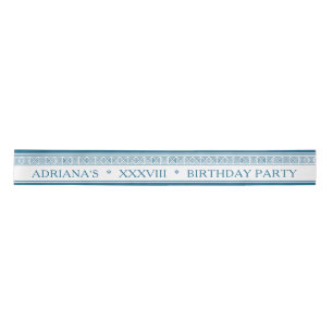 Greek meander pattern in blue with custom name satin ribbon