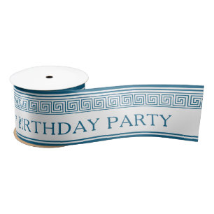 Greek meander pattern in blue with custom name satin ribbon