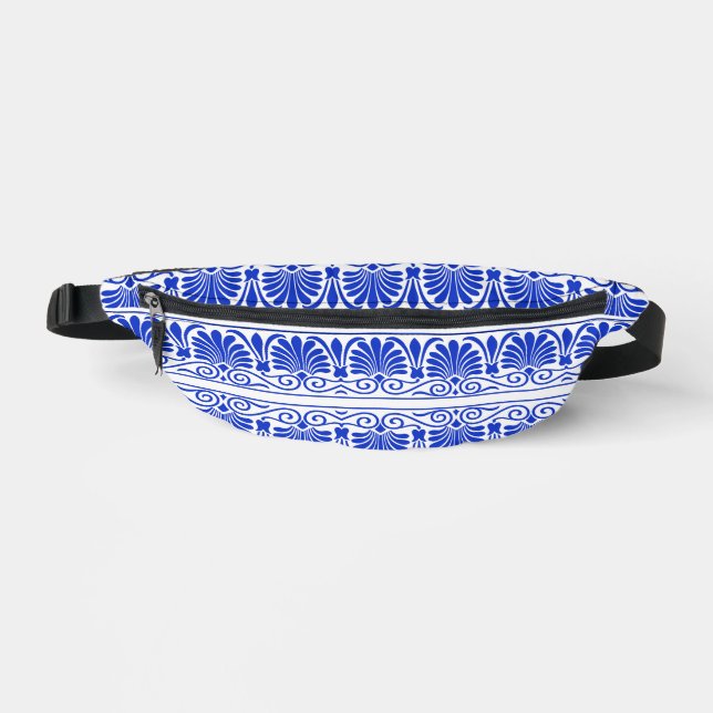 Greek Mediterranean Arabesque Pattern Blue Bum Bags (Front)