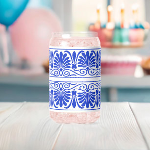 Greek Mediterranean Arabesque Pattern Blue Can Glass
