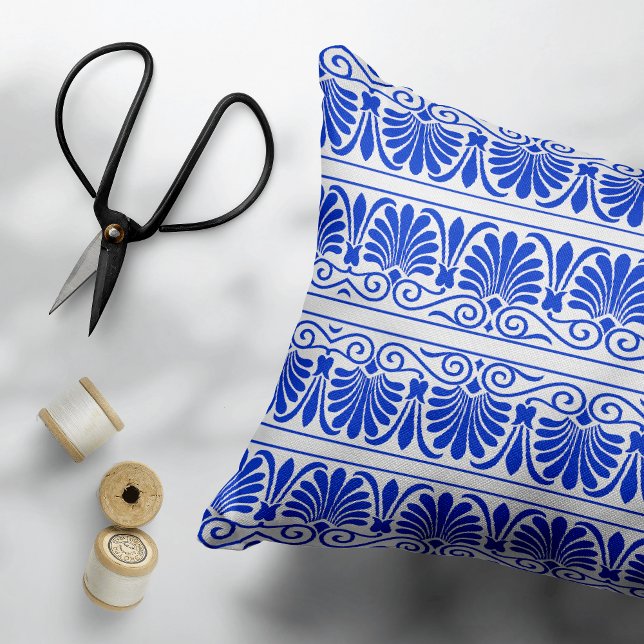 Greek Mediterranean Arabesque Pattern Blue Decorative Cushion (Creator Uploaded)