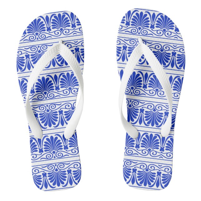 Greek Mediterranean Arabesque Pattern Blue Jandals (Footbed)