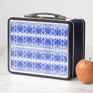 Greek Mediterranean Arabesque Pattern Blue Metal Lunch Box