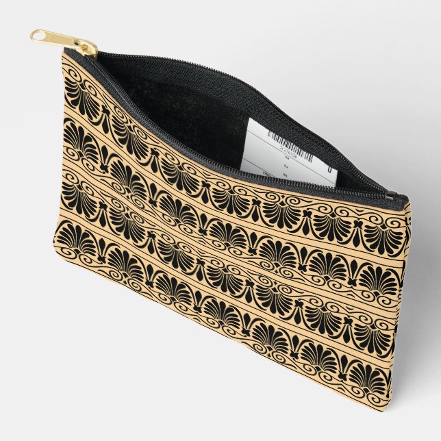 Greek Mediterranean Arabesque Pattern Brown Accessory Pouch (Open)