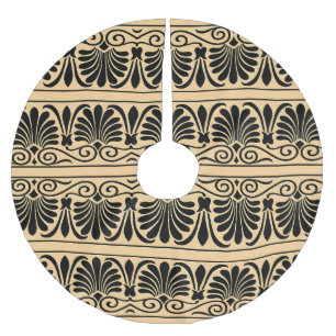 Greek Mediterranean Arabesque Pattern Brown Brushed Polyester Tree Skirt