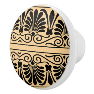 Greek Mediterranean Arabesque Pattern Brown Ceramic Knob