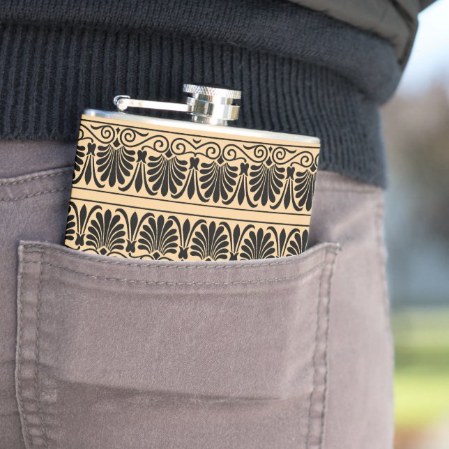 Greek Mediterranean Arabesque Pattern Brown Hip Flask (In Situ)