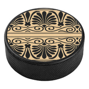 Greek Mediterranean Arabesque Pattern Brown Hockey Puck