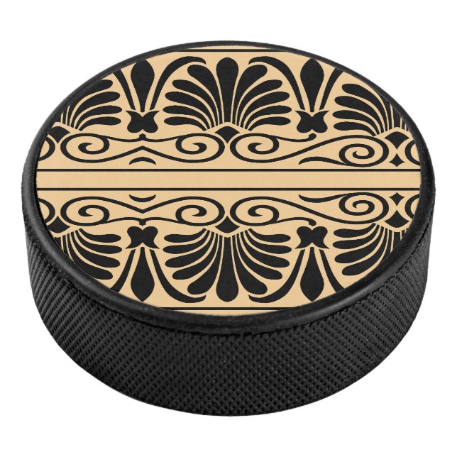 Greek Mediterranean Arabesque Pattern Brown Hockey Puck (3/4)