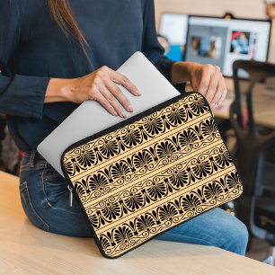 Greek Mediterranean Arabesque Pattern Brown Laptop Sleeve