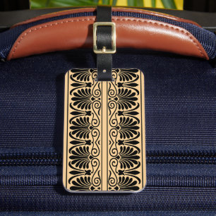 Greek Mediterranean Arabesque Pattern Brown Luggage Tag