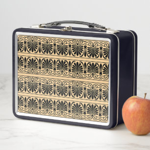 Greek Mediterranean Arabesque Pattern Brown Metal Lunch Box