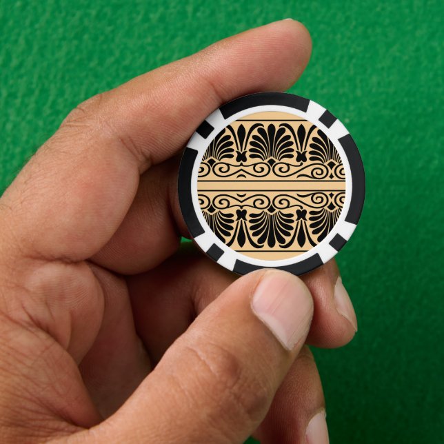 Greek Mediterranean Arabesque Pattern Brown Poker Chips (Hand)