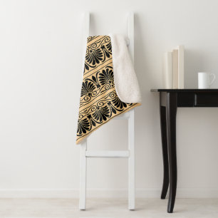 Greek Mediterranean Arabesque Pattern Brown Sherpa Blanket