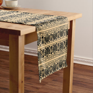 Greek Mediterranean Arabesque Pattern Brown Short Table Runner