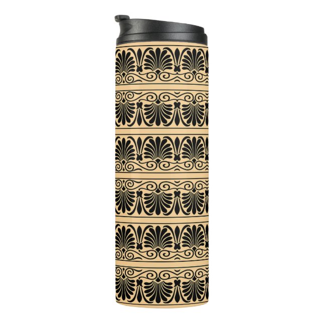 Greek Mediterranean Arabesque Pattern Brown Thermal Tumbler (Rotated Right)