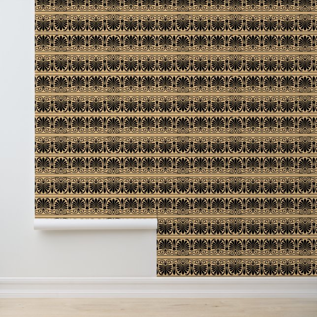 Greek Mediterranean Arabesque Pattern Brown Wallpaper (Application)