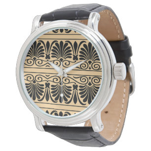 Greek Mediterranean Arabesque Pattern Brown Watch