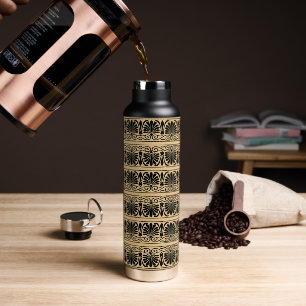 Greek Mediterranean Arabesque Pattern Brown Water Bottle