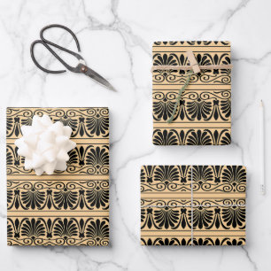 Greek Mediterranean Arabesque Pattern Brown Wrapping Paper Sheet
