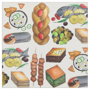 Greek Mediterranean Food Gyro Tzatziki Baklava Fabric