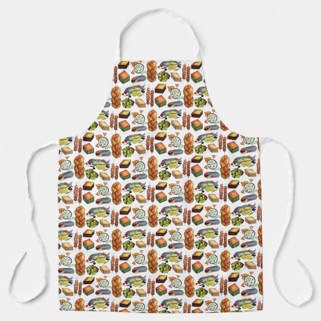 Greek Mediterranean Foods Print Baklava Gyro Fish Apron (Front)