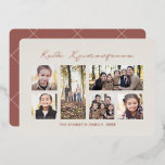 Greek Merry Christmas modern photo collage rose<br><div class="desc">This six-photo holiday card features a casual modern script "Kala Xristouyenna" (Merry Christmas in Greek) in an chic rose gold. The back is a coordinating colour with a simple grid pattern. This Greek Christmas photo card is perfect for friends and relatives in Greece or just sending to Yiayia and Papou....</div>