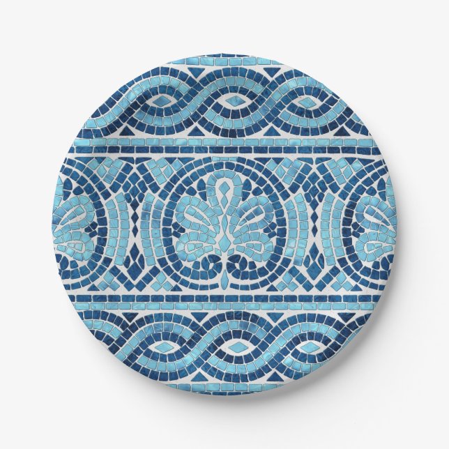 Greek Mosaic Tile Ornament Paper Plate (Front)