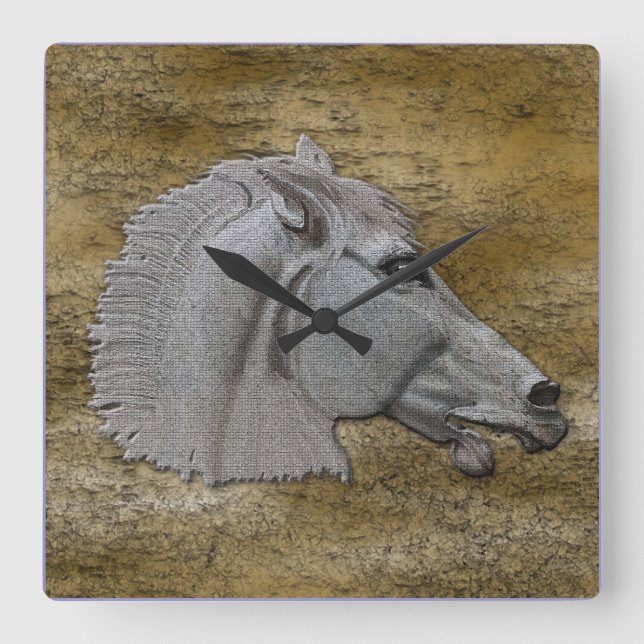 Greek Mythology Classical Horse Head Square Wall Clock (Front)