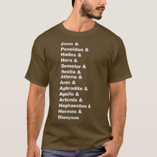 Greek Mythology Gods Pantheon List of Demigod Name T-Shirt