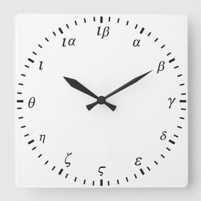 Greek numbers  square wall clock (Front)