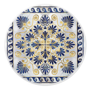 Greek Ornament Abalone Shell and Gold Ceramic Knob