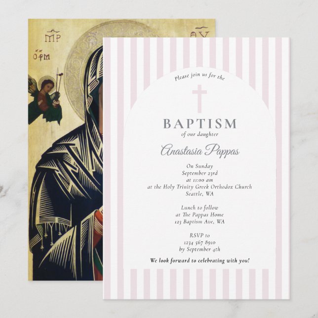 Greek Orthodox Christening Baptism Blush Pink Girl Invitation (Front/Back)
