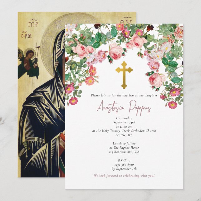 Greek Orthodox Christening Baptism Girl Invitation (Front/Back)