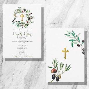 Greek Orthodox Christening Baptism Olives Greenery Invitation