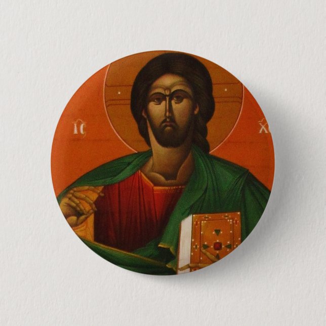 GREEK ORTHODOX ICON JESUS CHRIST 6 CM ROUND BADGE (Front)