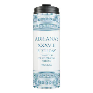 Greek party gift with meander pattern in blue thermal tumbler