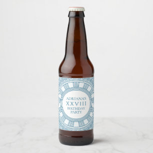 Greek party theme with blue pattern beer bottle label