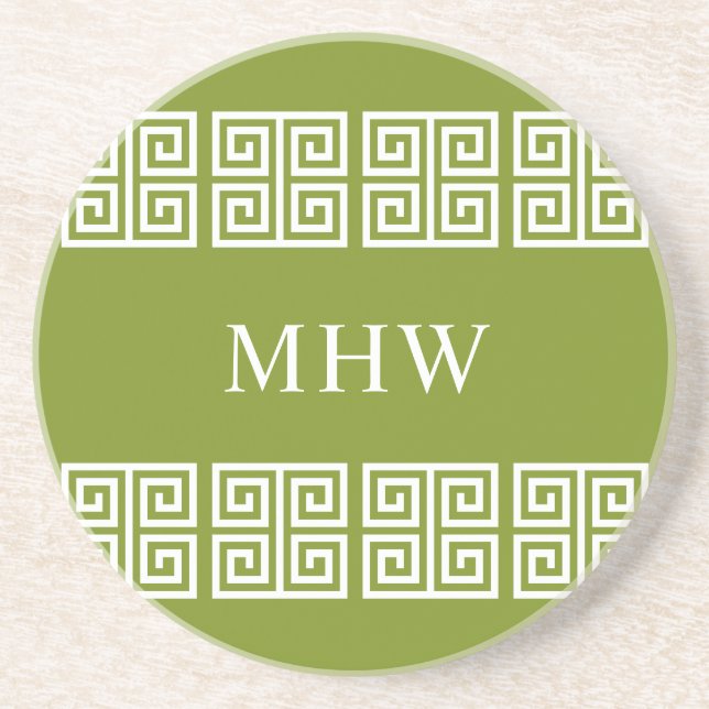 Greek Pattern custom monogram stone coaster (Front)