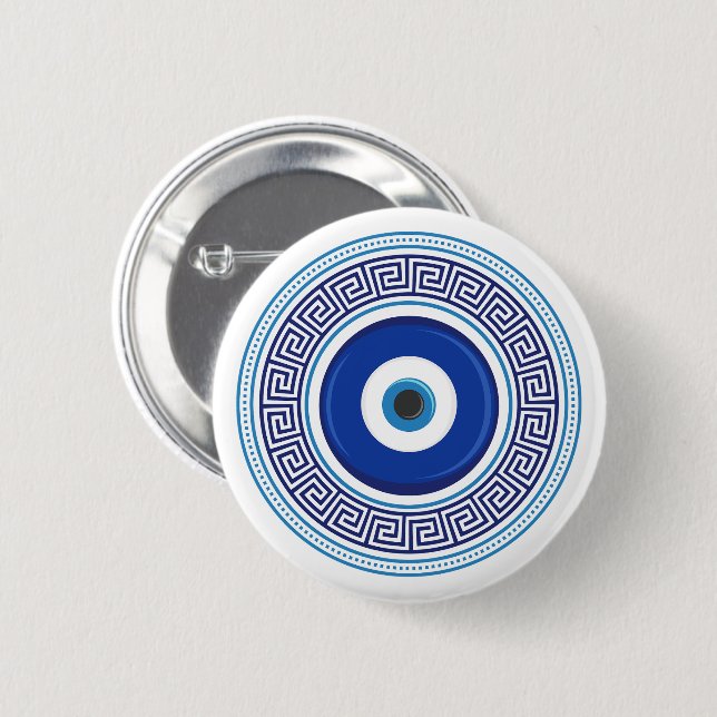 Greek Pattern Evil Eye Nazar 6 Cm Round Badge (Front & Back)