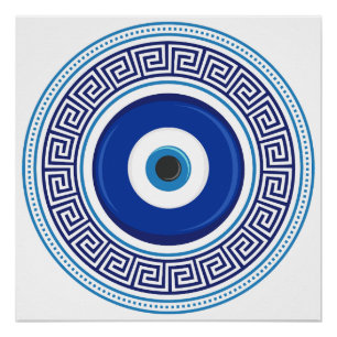 Greek Pattern Evil Eye Nazar Poster