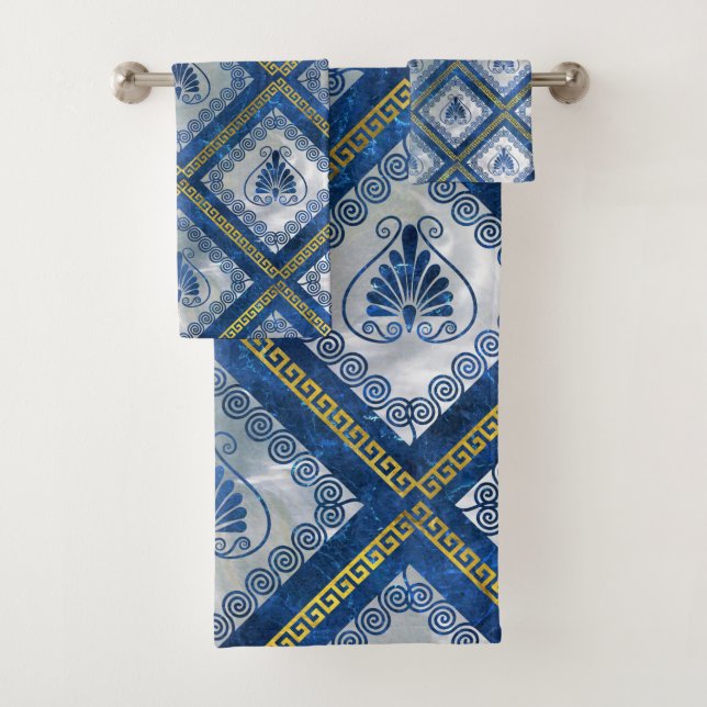 Greek Pattern with Meander Key Abalone and pearl Bath Towel Set (Insitu)