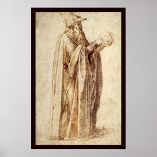 Greek Philosopher with Human Skull by Michelangelo Poster