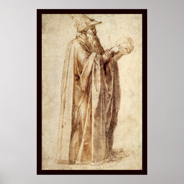 Greek Philosopher with Human Skull by Michelangelo Poster (Front)