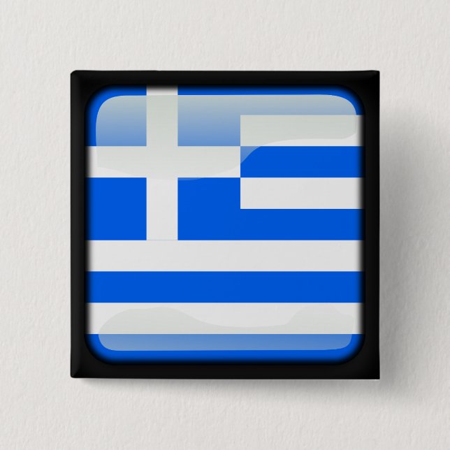 Greek polished flag 15 cm square badge (Front)