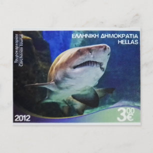 Greek postage stamp Sand tiger shark Postcard