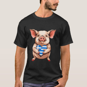 Greek Pride Heart Pig Greek Roots Hellenic Greece T-Shirt