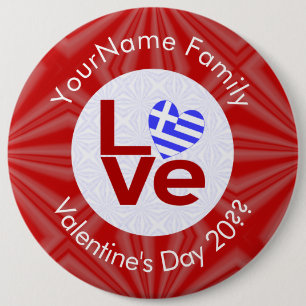 Greek Red LOVE Heart Flag Personalised  6 Cm Round Badge