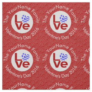 Greek Red LOVE Heart Flag Personalised Text  Fabric